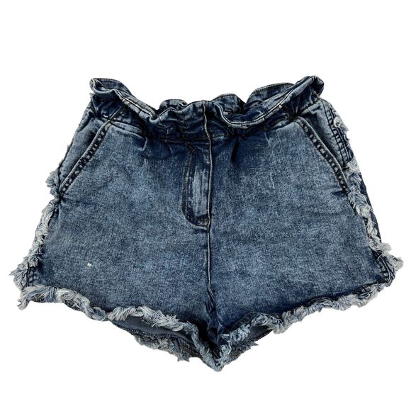 Jessica Simpson Girls Sz L (12) Acid Wash Paperbag Denim Shorts Elastic Waist - Picture 1 of 8